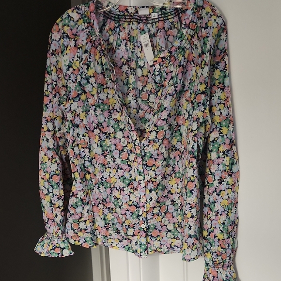 GAP Tops - GAP Pink and Green Ruffled Blouse